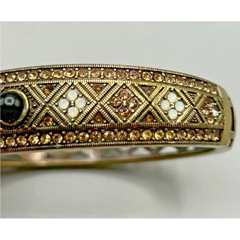 HEIDI DAUS Hinged Stackable Bracelet, Tapered: Dark Cognac Crystals, Opals, Onyx - Picture 4 of 11
